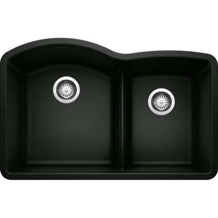 BLANCO Diamond Silgranit 60/40 Double Bowl Undermount Kitchen Sink with Low Divide - Coal Black 442910